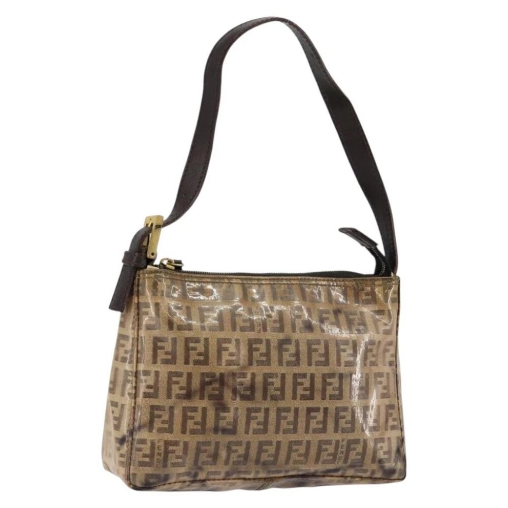 FENDI Zucchino Canvas Hand Bag Enamel Brown Gold - Picture 2 of 15